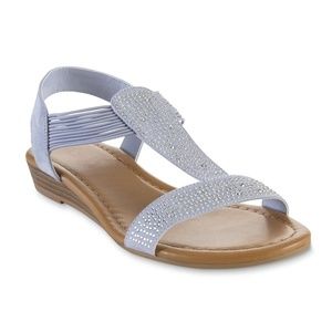 Bongo Kami Blue Rhinestone T Bar Low Sandals 7